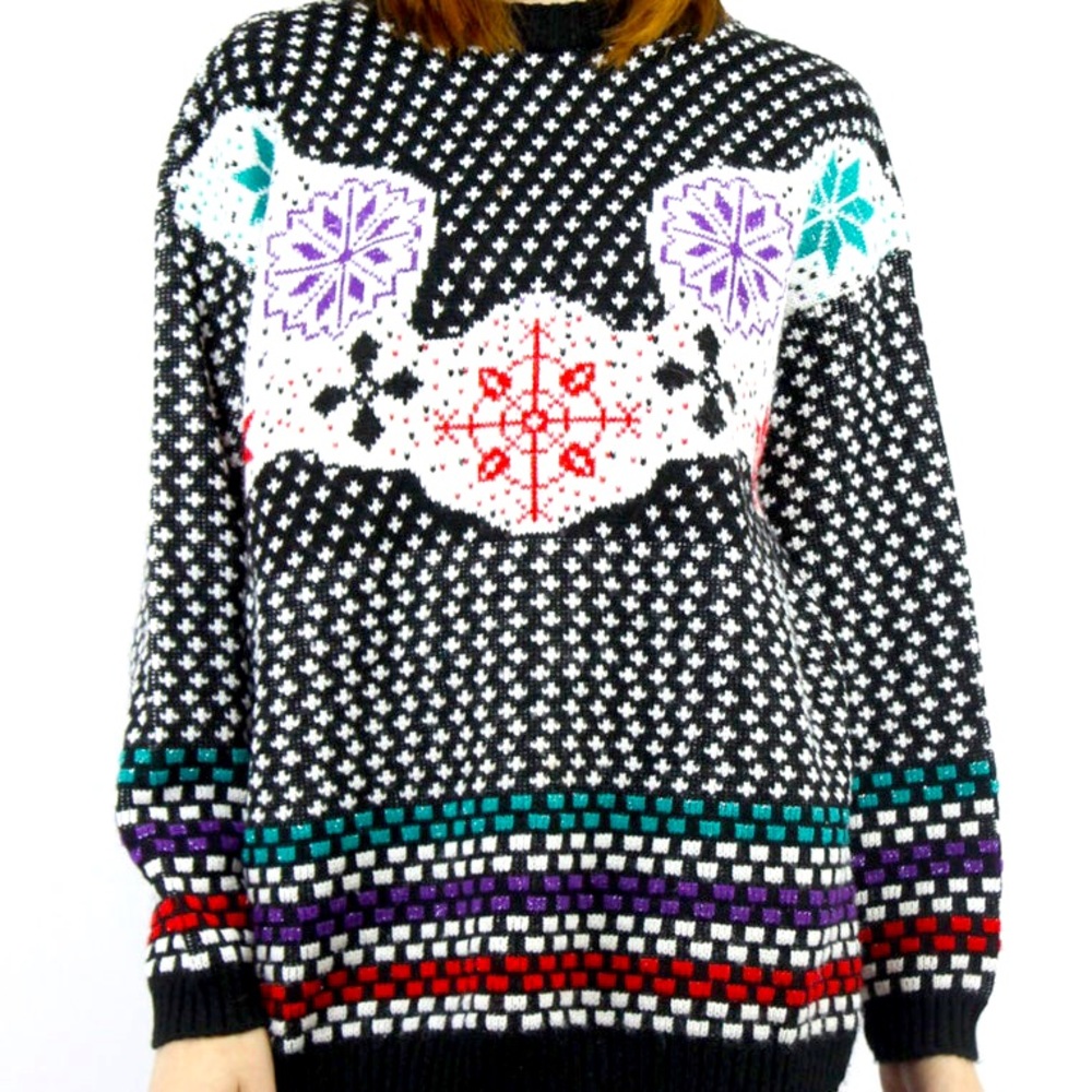 Vintage 1980’s Christmas Snowflake Knit Sweater Size Medium Ugly Xmas Sweater